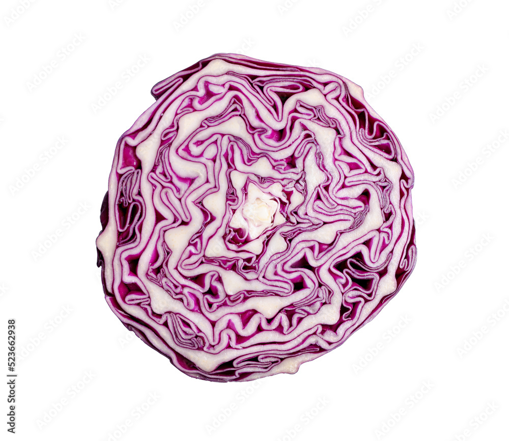 Half of fresh red cabbage isolated on white, top view Half of fresh red cabbage isolated on white, top view