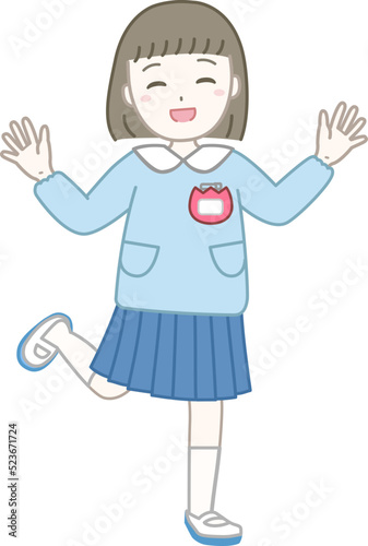 喜ぶ女の子の園児をイメージしたイラスト素材（保育園・幼稚園・こども園）