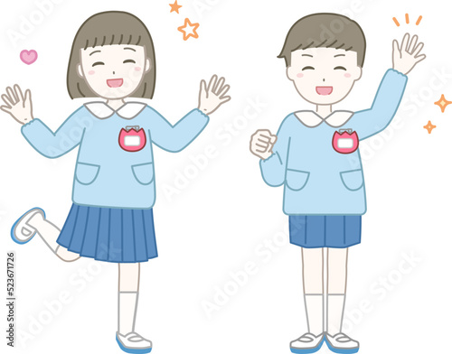 喜ぶ女の子の園児をイメージしたイラスト素材（保育園・幼稚園・こども園）