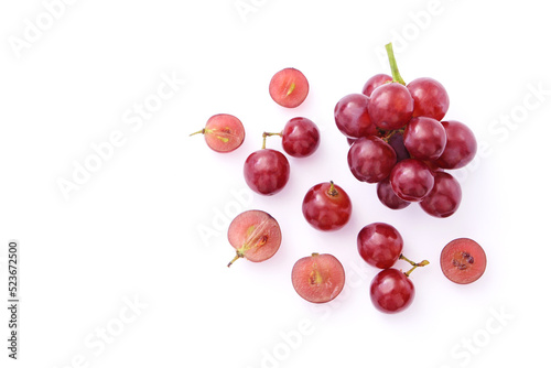 Red grape with slice isolated on white background , top view , flat lay.