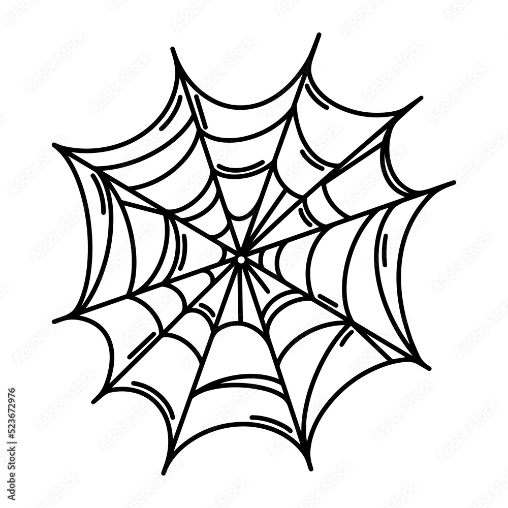 Spider web vector icon. Creepy, scary, sticky cobweb. Black outline, simple sketch isolated on white. Gossamer doodle. Clipart for Halloween decor, holiday cards, invitations, logo design, apps, print Spider web vector icon. Creepy, scary, sticky cobweb. Black outline, simple sketch isolated on white. Gossamer doodle. Clipart for Halloween decor, holiday cards, invitations, logo design, apps, print