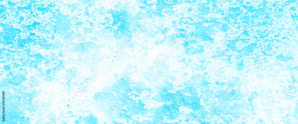White and blue color frozen ice surface design abstract background. blue and white watercolor paint splash or blotch background with fringe bleed wash and bloom design.	
