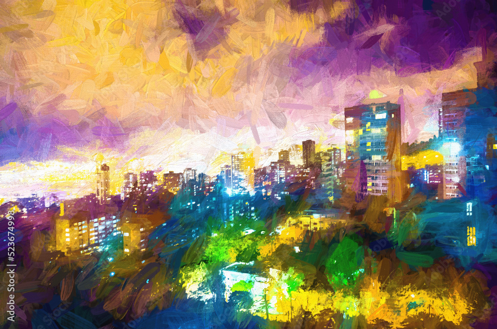 abstract watercolor background of a city at night
