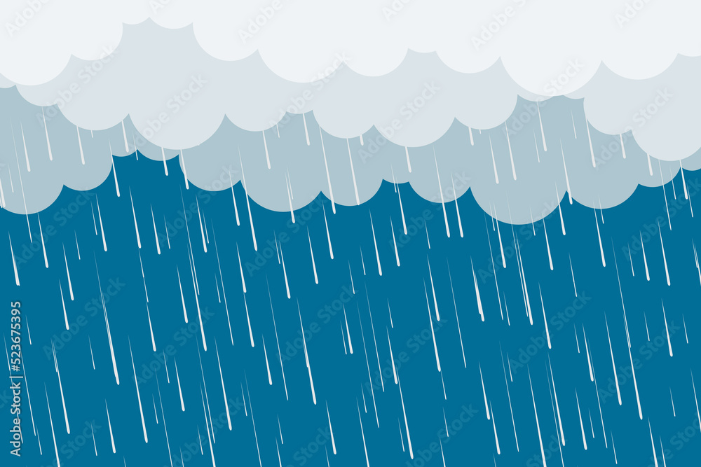 Monsoon season. Rainy season. Illustration of heavy rain. Vector ...