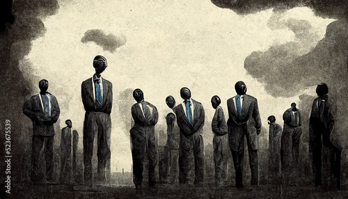 Large corporation business power and control workplace manager authority over workforce forced job exploited and low wages, corporate slavery