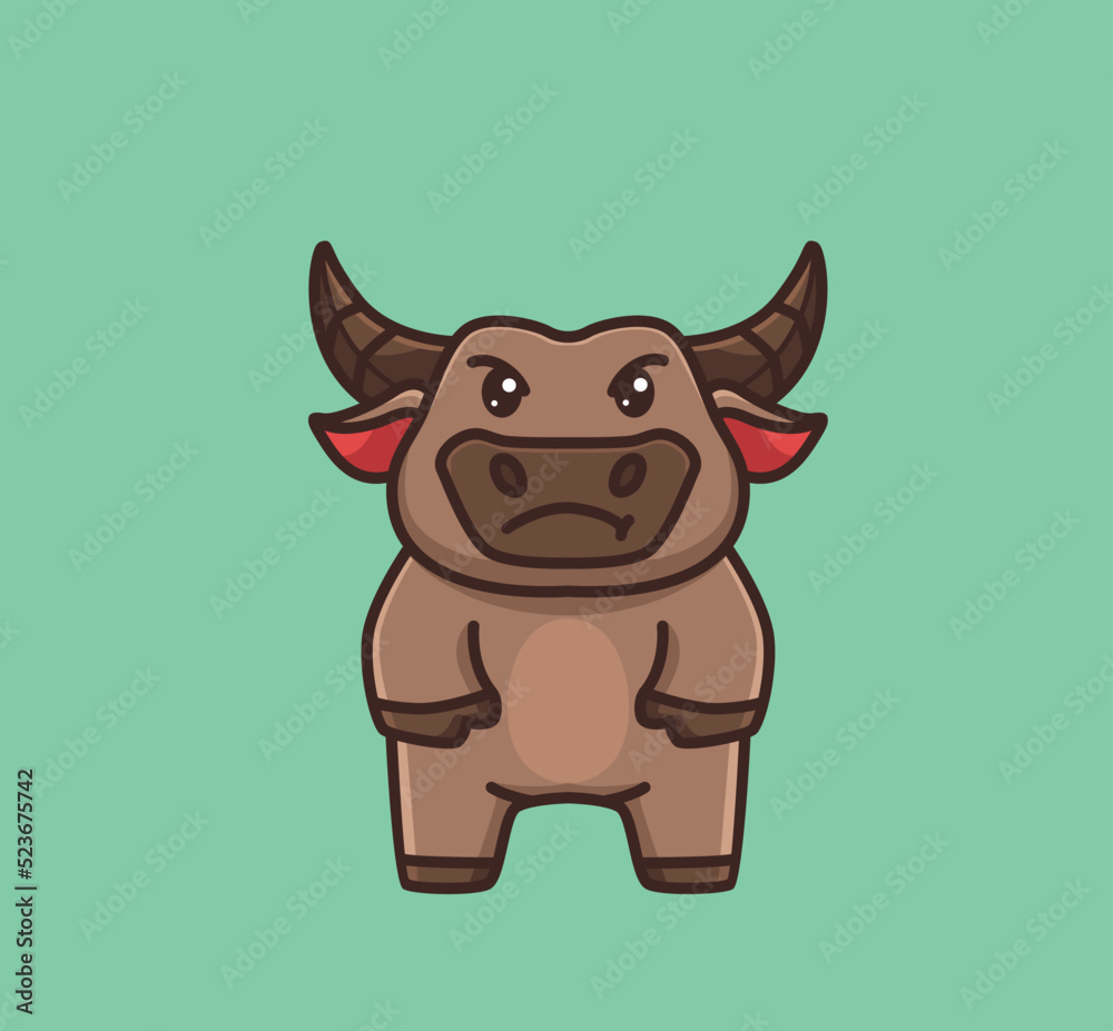 cute baby buffalo mad angry. cartoon animal nature concept Isolated illustration. Flat Style suitable for Sticker Icon Design Premium Logo vector. Mascot Character cute baby buffalo mad angry. cartoon animal nature concept Isolated illustration. Flat Style suitable for Sticker Icon Design Premium Logo vector. Mascot Character