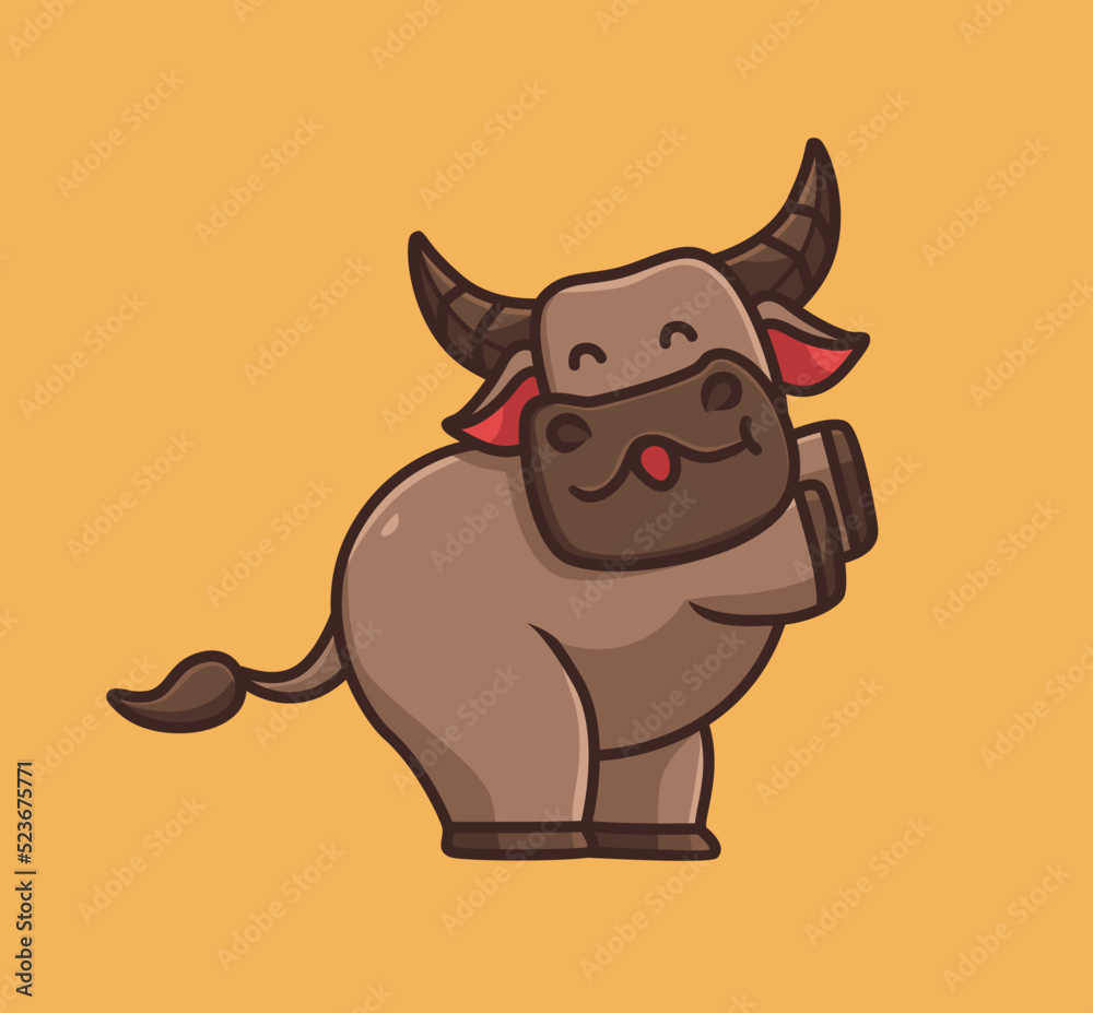 Fototapeta premium cute buffalo happy dance. cartoon animal nature concept Isolated illustration. Flat Style suitable for Sticker Icon Design Premium Logo vector. Mascot Character