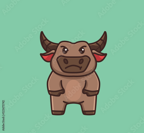 cute baby buffalo mad angry. cartoon animal nature concept Isolated illustration. Flat Style suitable for Sticker Icon Design Premium Logo vector. Mascot Character