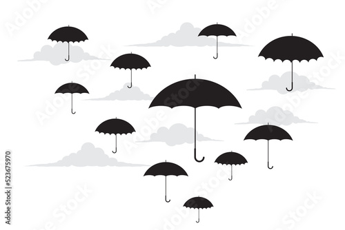 Illustration of flying umbrella. Monsoons umbrella
