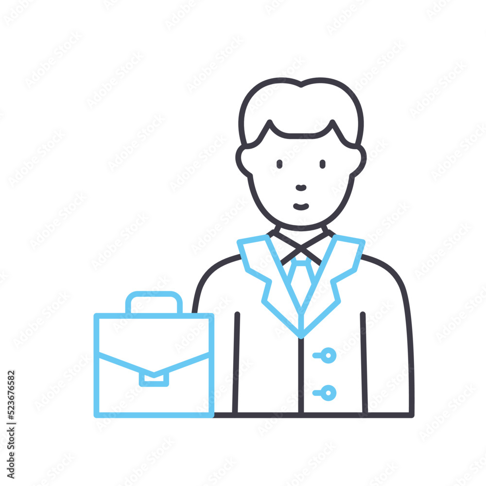businessman with case line icon, outline symbol, vector illustration, concept sign