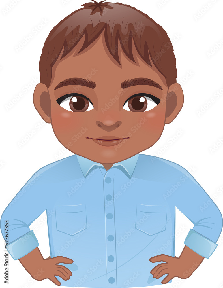 Self-confident guy set or American African male stands in a heroic pose cartoon character