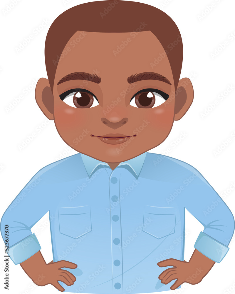Self-confident guy set or American African male stands in a heroic pose cartoon character Self-confident guy set or American African male stands in a heroic pose cartoon character
