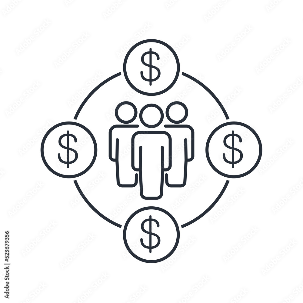 Social funding. Vector linear icon isolated on white background. Social funding. Vector linear icon isolated on white background.