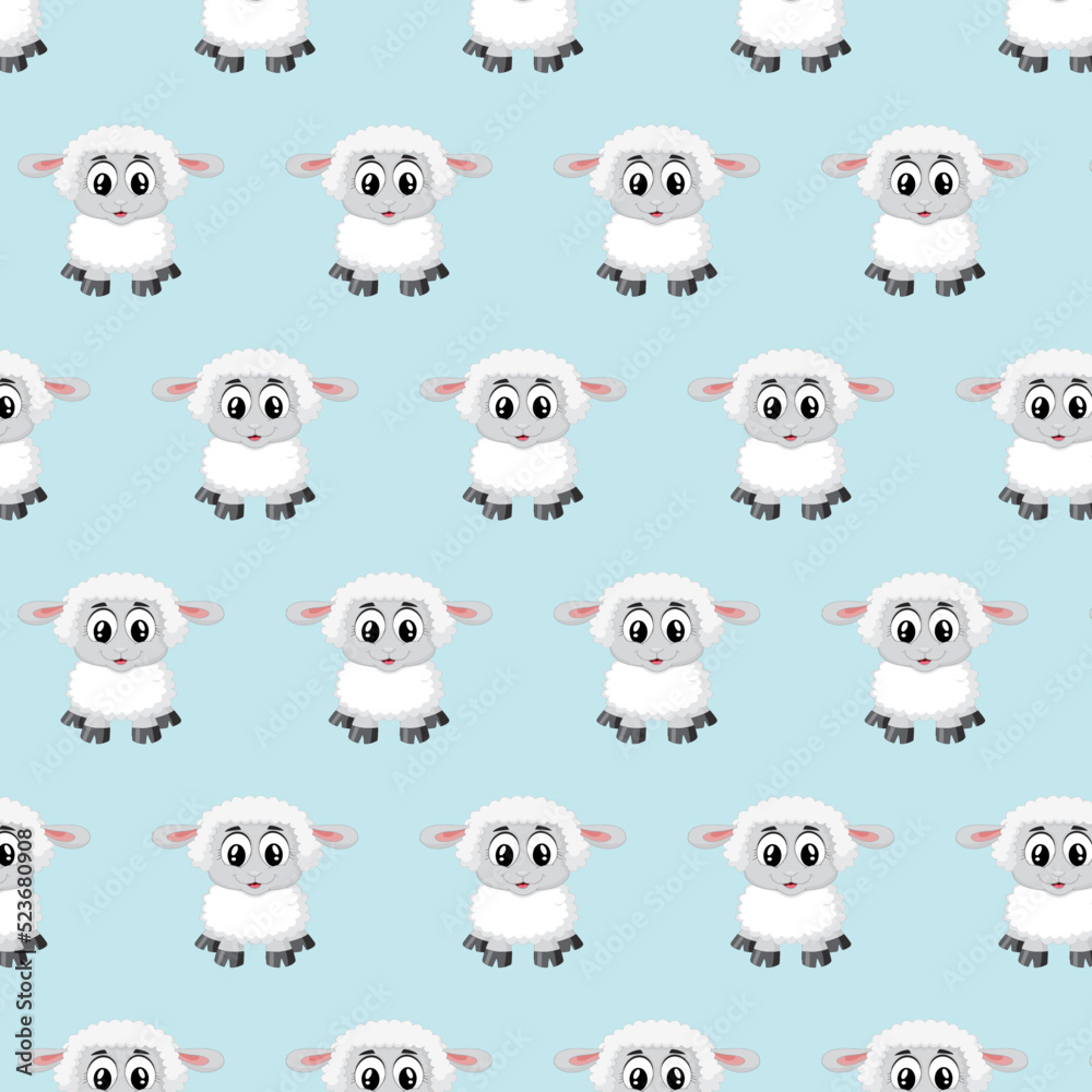 Sheep. Seamless pattern. Vector illustration. Cartoon sheep background. Fabric print.
