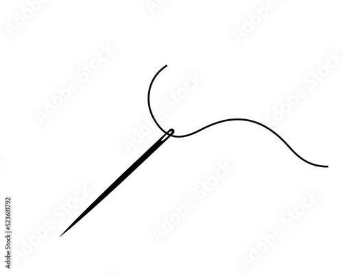 Black needle and thread drawing, vector icon