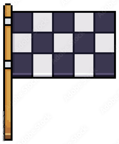 Pixel art checkered racing flag vector icon for 8bit game on white background 