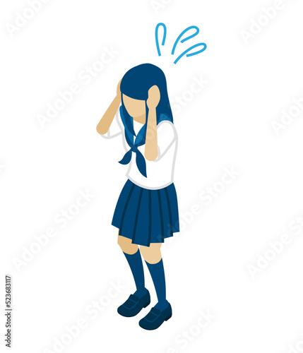 焦る女子生徒 - アイソメ人物
