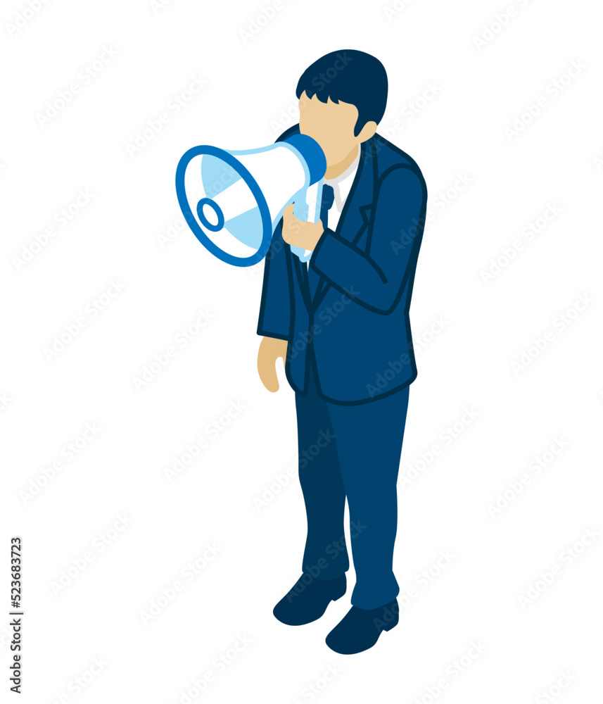 Businessman holding a loudspeaker - isometric view Businessman holding a loudspeaker - isometric view