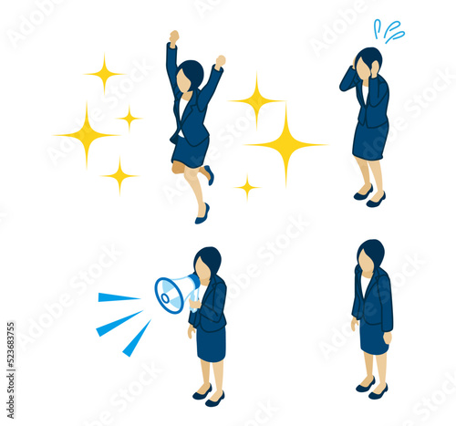 Business woman in four situation set - isometric view