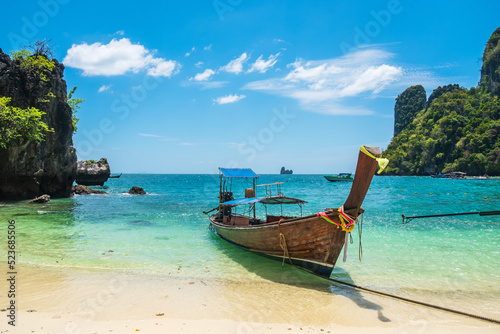 longtail boat on Hong island, Krabi, Thailand. landmark, destination Southeast Asia Travel, vacation and holiday concept © Jo Panuwat D