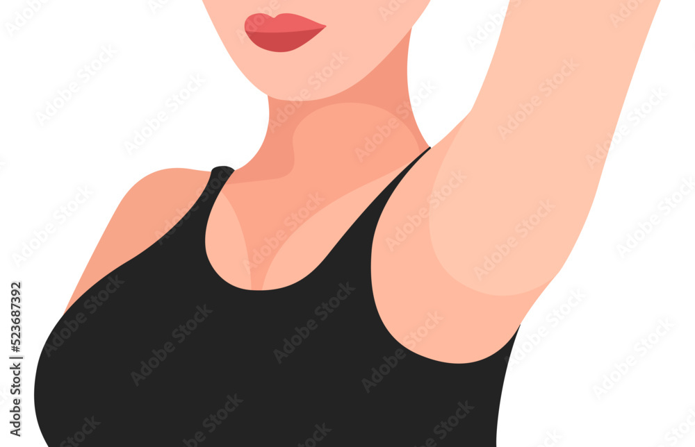 Vector woman depilation armpit illustration. Sensual skin care underarm. Girls waxing cosmetology symbol isolated on white background. Shave hair procedure. Beauty female deodorant zone. No hair skin Vector woman depilation armpit illustration. Sensual skin care underarm. Girls waxing cosmetology symbol isolated on white background. Shave hair procedure. Beauty female deodorant zone. No hair skin