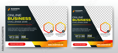 Online Business live webinar banner invitation and social media post template. Business webinar invitation design. Vector EPS 10