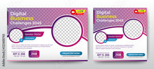 Digital Business Challenges live webinar banner invitation and social media post template. Business webinar invitation design. Vector EPS 10
