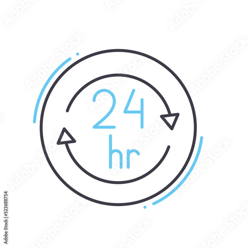 24-hr service line icon, outline symbol, vector illustration, concept sign