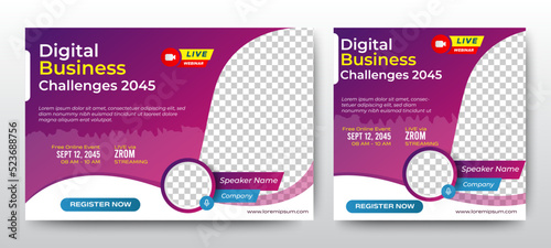 Digital Business Challenges live webinar banner invitation and social media post template. Business webinar invitation design. Vector EPS 10
