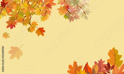 First Day Of Fall Background with Autumn Leaves and Copy Space Area. Suitable to place on content with that theme.