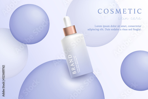 Purple cosmetic 3d background with drop of liquid bubble.