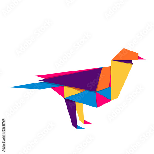 Bird origami. Abstract colorful vibrant bird logo design. Animal origami. Transparent background. Illustration