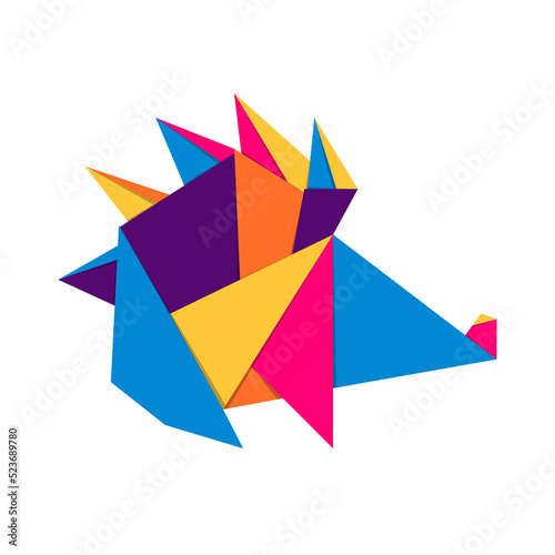 Porcupine origami. Abstract colorful vibrant Porcupine logo design. Animal origami. Transparent background. Illustration
