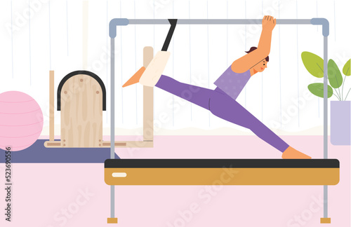 A woman is doing Pilates. flat design style vector illustration.