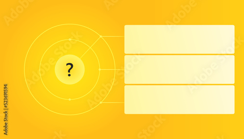 Questions and answer yellow infographic presentation slide. 3 steps problem solution. Modern vector plan to do. Copy space text business plan banner. Marketing chart label. Corporate tutorial template