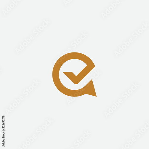 Letter Q with check mark logo icon design template. Letter Q web chat logotype concept icon.