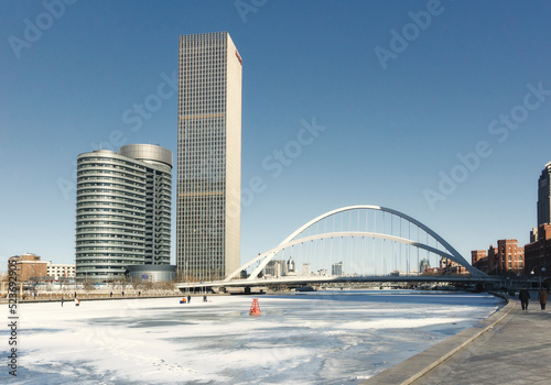 The frozen lake of Haihe River in Tianjin