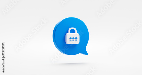 OTP one time password 3d icon isolated on white security verify code access background with message bubble authentication key or identification account verification and internet secure privacy login. photo