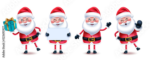 Santa claus christmas character vector set. Santa claus cute characters collection in 3d pose and gestures isolated in white background for xmas happy holiday design. Vector illustration.
