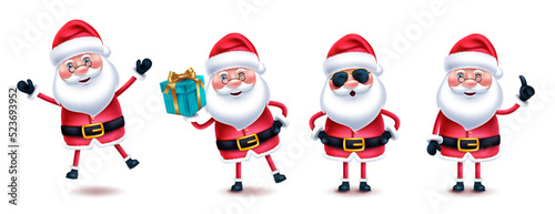 Santa claus christmas character vector set. 3d Santa claus characters in happy, cool and playful pose and gestures for xmas collection design. Vector illustration.
