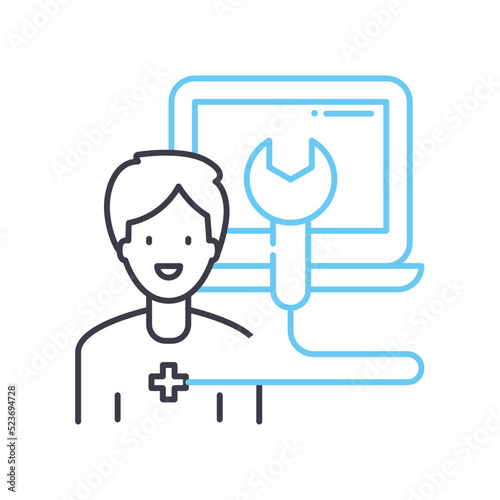 computer specialist line icon, outline symbol, vector illustration, concept sign