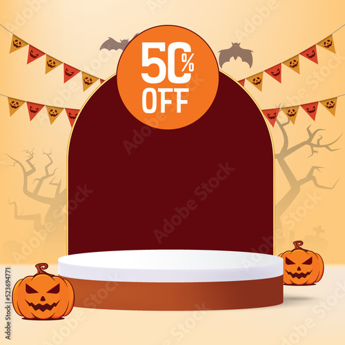 Happy Halloween sale product podium, offer, discount - Vector illustration