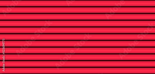 Red metal linear grooved wall. Vector iron roof sheet. Plastic home siding texture. Seamless pattern metallic urban galvanized fence. Steel striped panel. Aluminium wave floor. Home profiled line