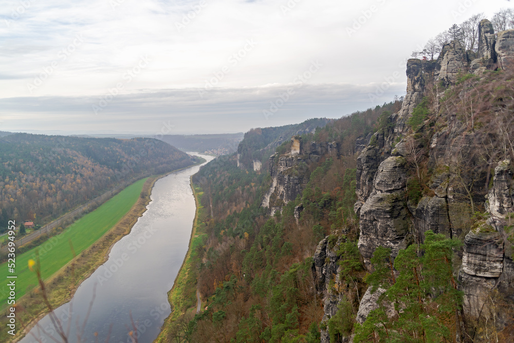 River , rocks, view of the countryside. Bohemian Saxony.