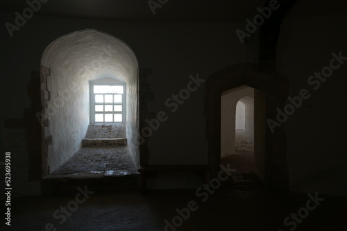 Bright sunlight finding its way into the interior of a coastal fortress in kent.
