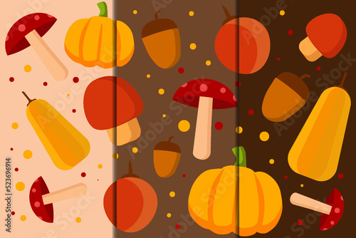 autumn pattern with fruit autumn and mushrooms photo