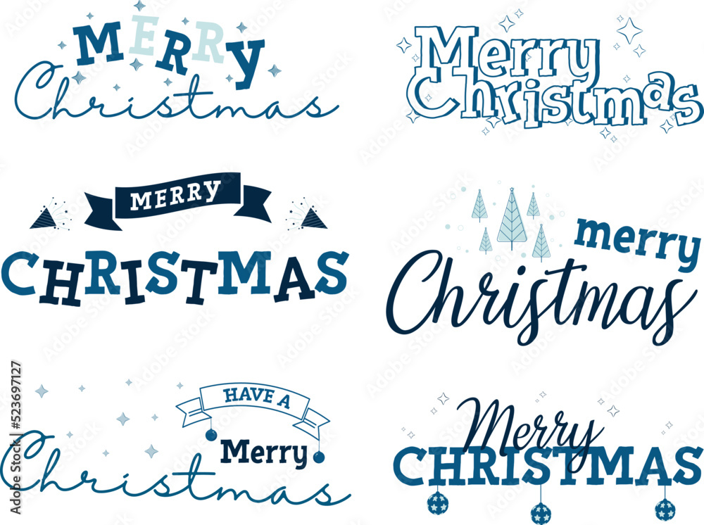 Merry Christmas. Vector logo, emblems, text design and Merry Christmas typography set.