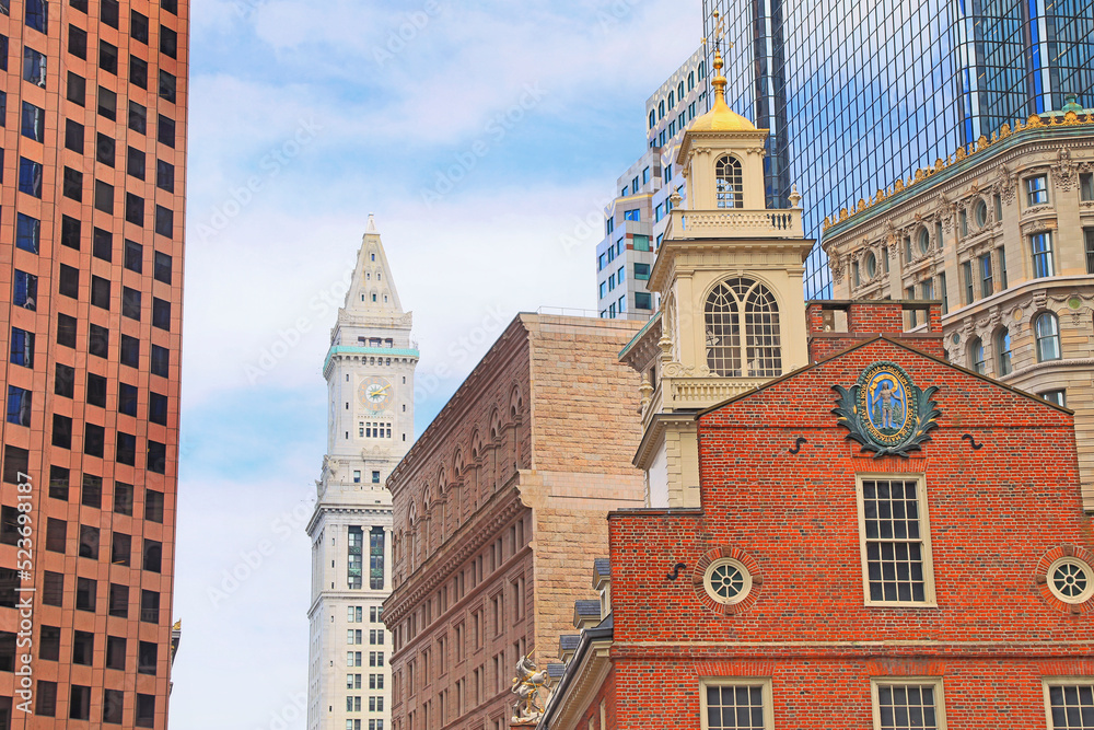 The Old State House of Boston surrounded by modern buildings, USA The Old State House of Boston surrounded by modern buildings, USA