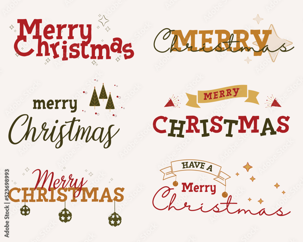 Fototapeta premium Merry Christmas. Vector logo, emblems, text design and Merry Christmas typography set.
