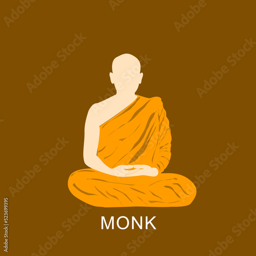 vector silhouette of buddha monk in meditation illustration